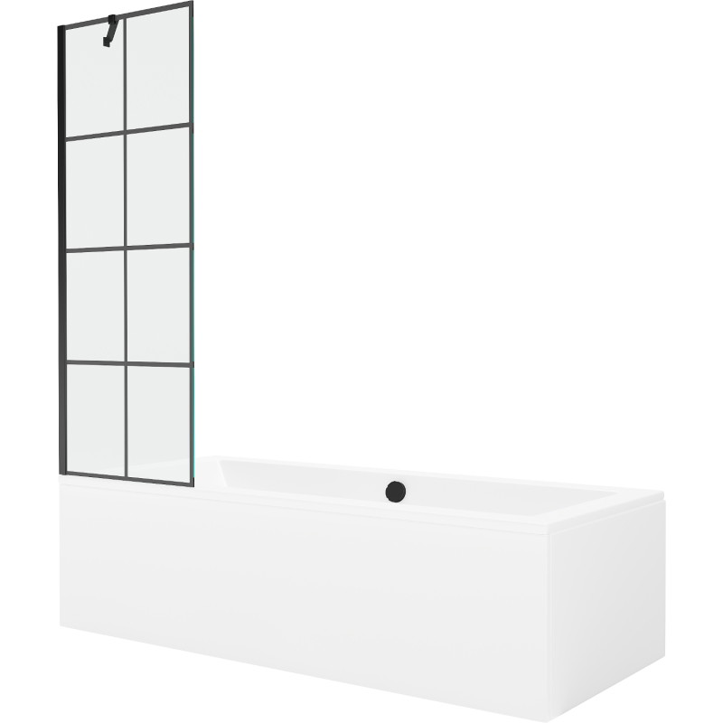Mexen Cube 170 x 80 cm-es téglalap alakú kád burkolattal és 1-szárnyú paravánnal, fekete mintával - 550517080X9506007077