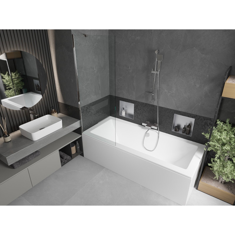 Mexen Cube téglalap alakú kád 170 x 80 cm burkolattal és 1 szárnyú paravánnal 70 cm, átlátszó, króm