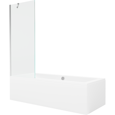 Mexen Cube téglalap alakú kád 170 x 80 cm burkolattal és 1 szárnyú paravánnal 70 cm, átlátszó, króm