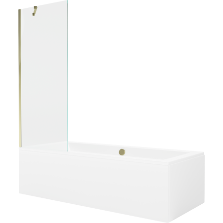 Mexen Cube cadă dreptunghiulară 170 x 80 cm cu carcasă și paravan cu 1 canat 70 cm, transparent, auriu