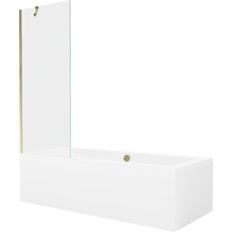 Mexen Cube téglalap alakú kád 170 x 80 cm burkolattal és 1-szárnyú paravánnal 70 cm, átlátszó, arany