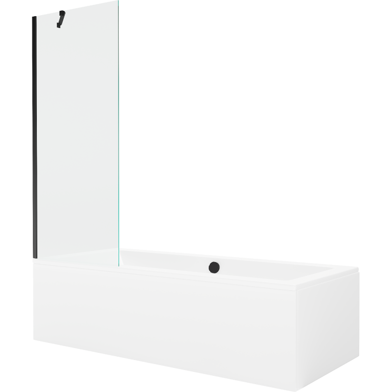 Mexen Cube cadă dreptunghiulară 170 x 80 cm cu carcasă și paravan 1-panou de 70 cm, transparent, negru - 550517080X9507000070