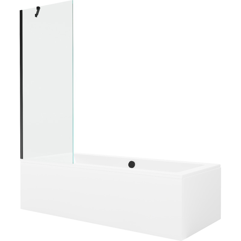 Mexen Cube téglalap alakú kád 170 x 80 cm burkolattal és 1 szárnyas paravánnal 70 cm, áttetsző, fekete