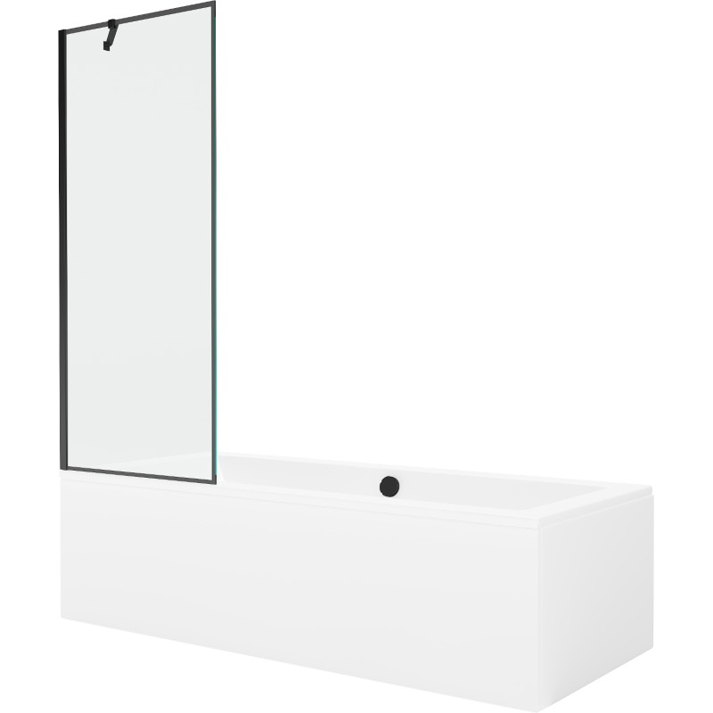 Mexen Cube cadă dreptunghiulară 170 x 80 cm cu panou şi ecran 1-foaie 70 cm, model negru - 550517080X9507007070
