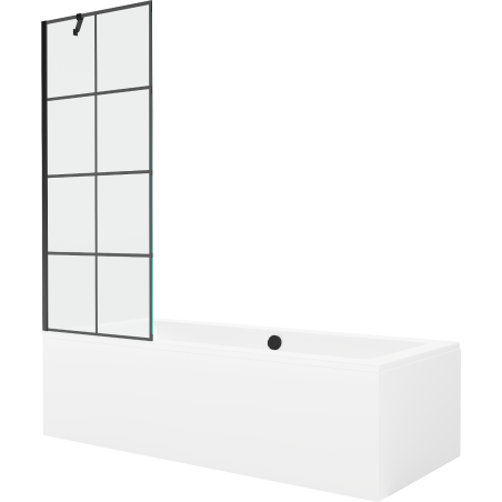 Mexen Cube cadă dreptunghiulară 170 x 80 cm cu mască și paravan cu 1 canat 70 cm, model negru - 550517080X9507007077