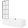 Mexen Cube téglalap alakú kád, 170 x 80 cm, burkolattal és 1-szárnyas paravánnal, 70 cm, fekete minta
