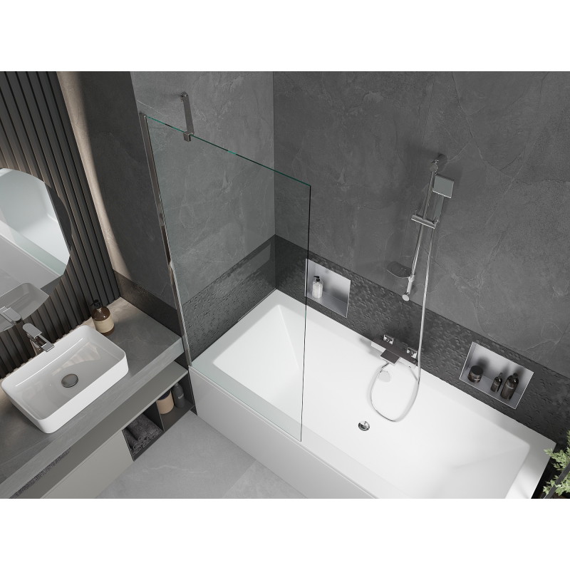 Mexen Cube cada dreptunghiulară 170 x 80 cm cu carcasă și paravan cu 1 panou de 80 cm, transparent, crom