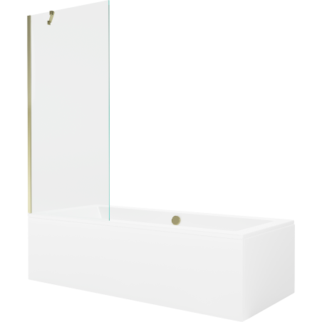 Mexen Cube cadă dreptunghiulară de 170 x 80 cm cu panouri si paravan cu 1 aripă 80 cm, transparent, auriu - 550517080X9508000050
