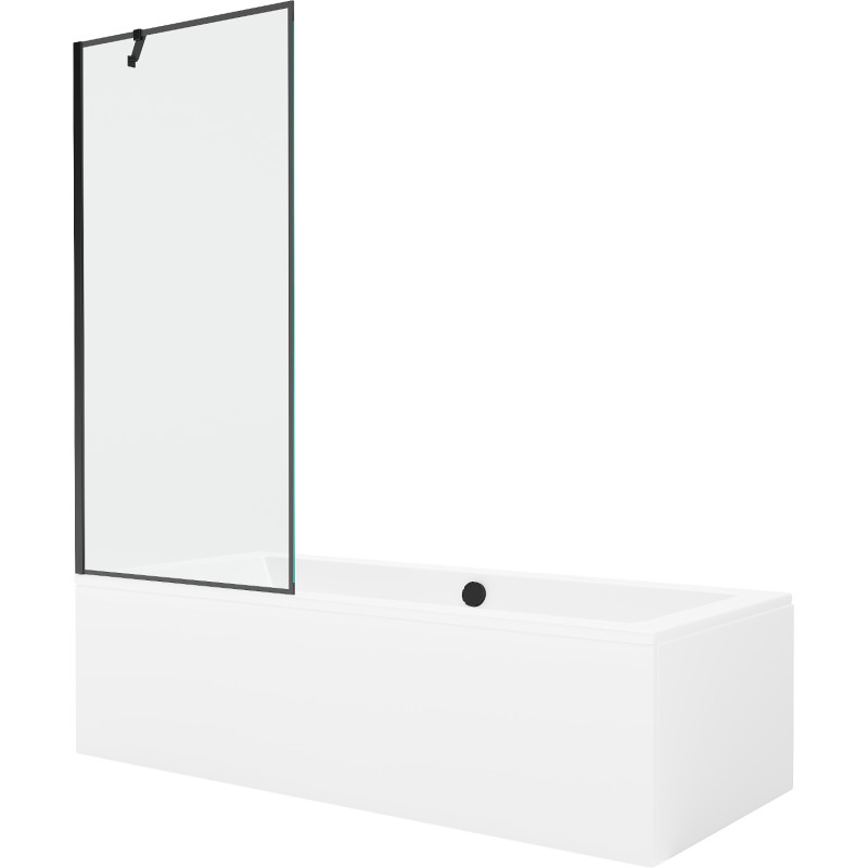 Mexen Cube cada dreptunghiulară 170 x 80 cm cu înveliș și paravan cu 1 ușă 80 cm, model negru - 550517080X9508007070