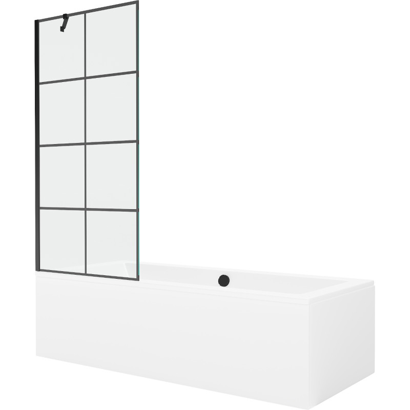 Mexen Cube téglalap alakú fürdőkád 170 x 80 cm burkolattal és 1-szárnyú paravánnal 80 cm, fekete minta