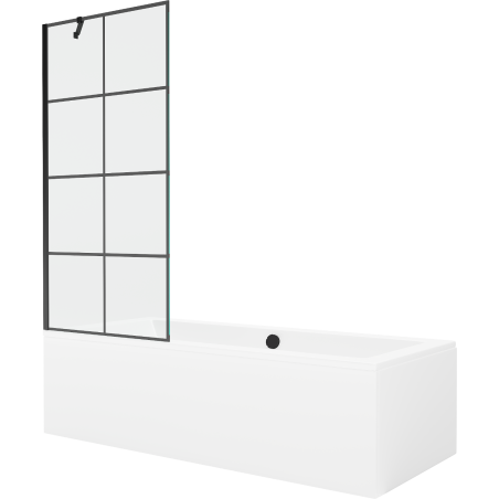 Mexen Cube téglalap alakú fürdőkád 170 x 80 cm burkolattal és 1-szárnyú paravánnal 80 cm, fekete minta