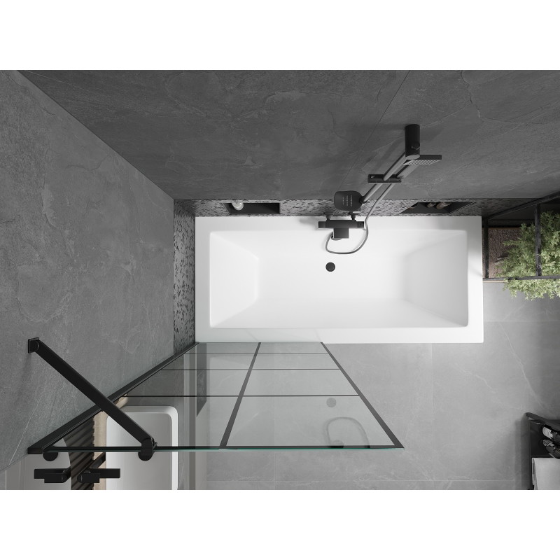 Mexen Cube téglalap alakú fürdőkád 170 x 80 cm burkolattal és 1-szárnyú paravánnal 80 cm, fekete minta