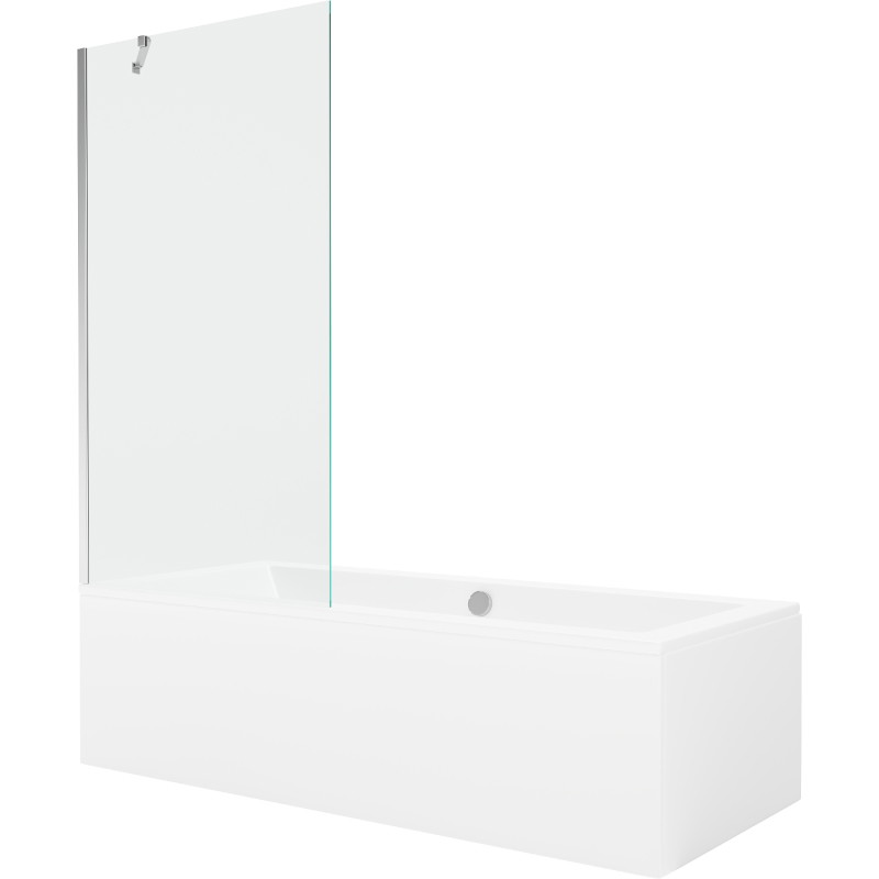 Mexen Cube téglalap alakú kád 170 x 80 cm burkolattal és 1-szárnyú paravánnal 90 cm, átlátszó, króm
