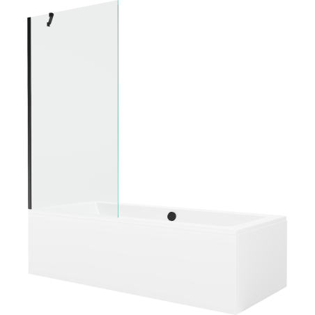 Mexen Cube cada dreptunghiulară 170 x 80 cm cu mască și paravan cu 1 panou de 90 cm, transparent, negru