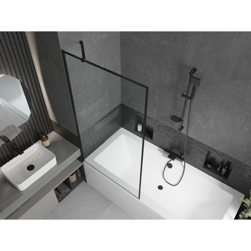 Mexen Cube téglalap alakú kád 170 x 80 cm burkolattal és egyszárnyú paravánnal 90 cm, fekete minta - 550517080X9509007070
