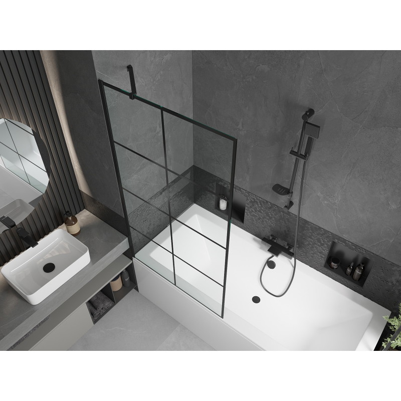 Mexen Cube téglalap alakú kád 170 x 80 cm borítással és 1-szárnyú paravánnal 90 cm, fekete minta - 550517080X9509007077