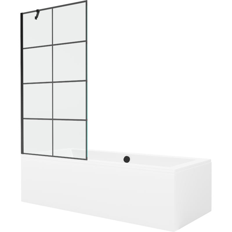 Mexen Cube cadă dreptunghiulară de 170 x 80 cm cu panouri si paravan cu 1 aripă 90 cm, Model negru - 550517080X9509007077