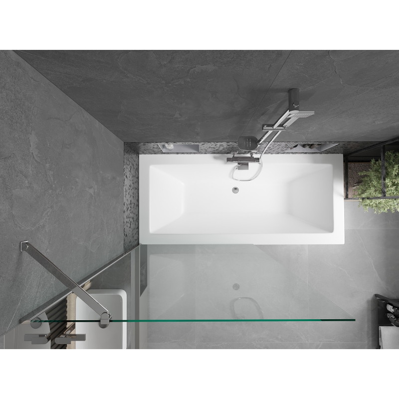 Mexen Cube téglalap alakú kád 170 x 80 cm burkolattal és 1-szárnyú paravánnal 100 cm, átlátszó, króm