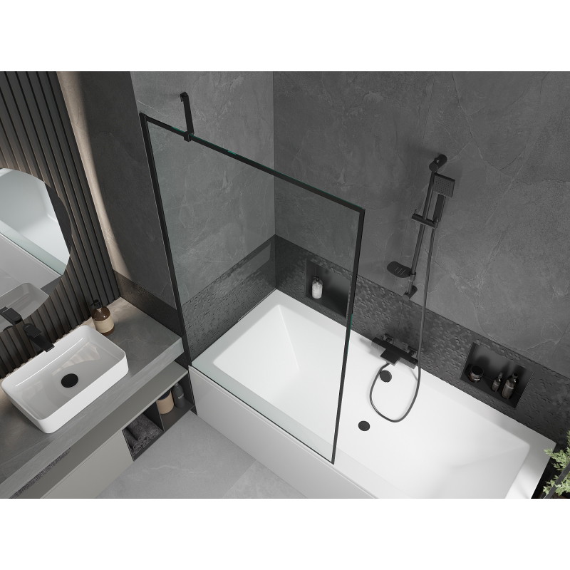 Mexen Cube téglalap alakú kád 170 x 80 cm burkolattal és 1-szárnyú paravánnal 100 cm, fekete mintázat
