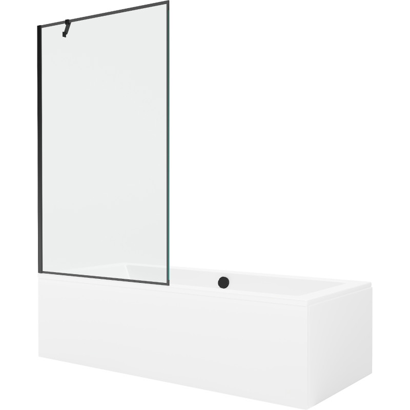 Mexen Cube téglalap alakú kád 170 x 80 cm burkolattal és 1-szárnyú paravánnal 100 cm, fekete mintázat