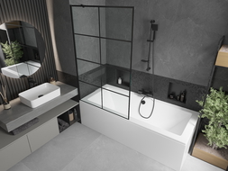 Mexen Cube téglalap alakú kád 170 x 80 cm burkolattal és egyajtós paravánnal 100 cm, fekete minta - 550517080X9510007077