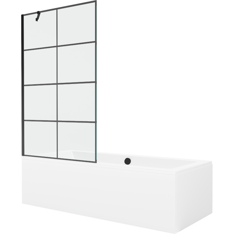 Mexen Cube cadă dreptunghiulară 170 x 80 cm cu panou și paravan cu 1 canat 100 cm, model negru - 550517080X9510007077