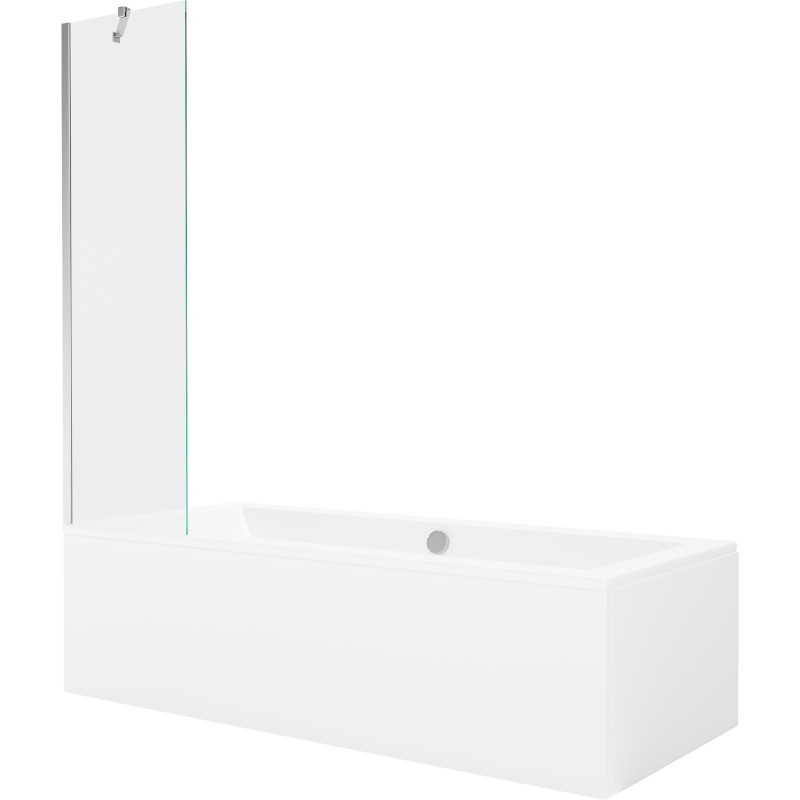 Mexen Cube téglalap alakú kád 180 x 80 cm-es burkolattal és 1-szárnyú paravánnal, 50 cm, átlátszó, króm