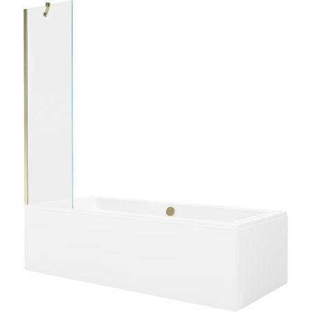Mexen Cube téglalap alakú kád 180 x 80 cm burkolattal és 1-szárnyú paravánnal 50 cm, átlátszó, aranyszínű