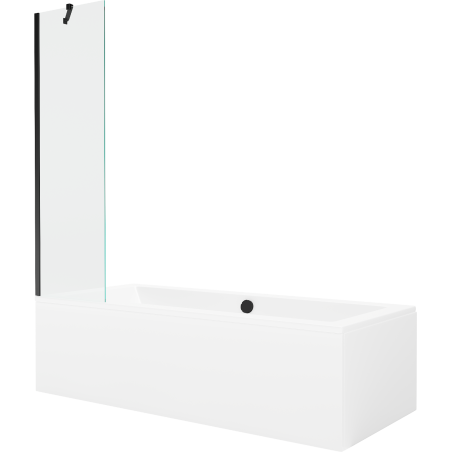Mexen Cube téglalap alakú kád 180 x 80 cm burkolattal és egyszárnyú paravánnal 50 cm, átlátszó, fekete