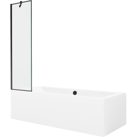 Mexen Cube téglalap alakú kád 180 x 80 cm burkolattal és 1 ajtós 50 cm-es zuhanyfallal, fekete mintás