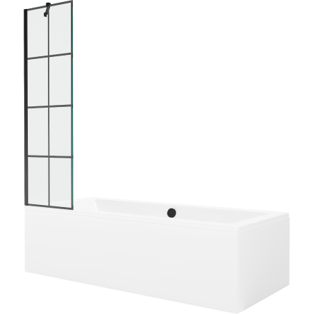 Mexen Cube téglalap alakú kád 180 x 80 cm burkolattal és 1-szárnyú válaszfallal 50 cm, fekete minta