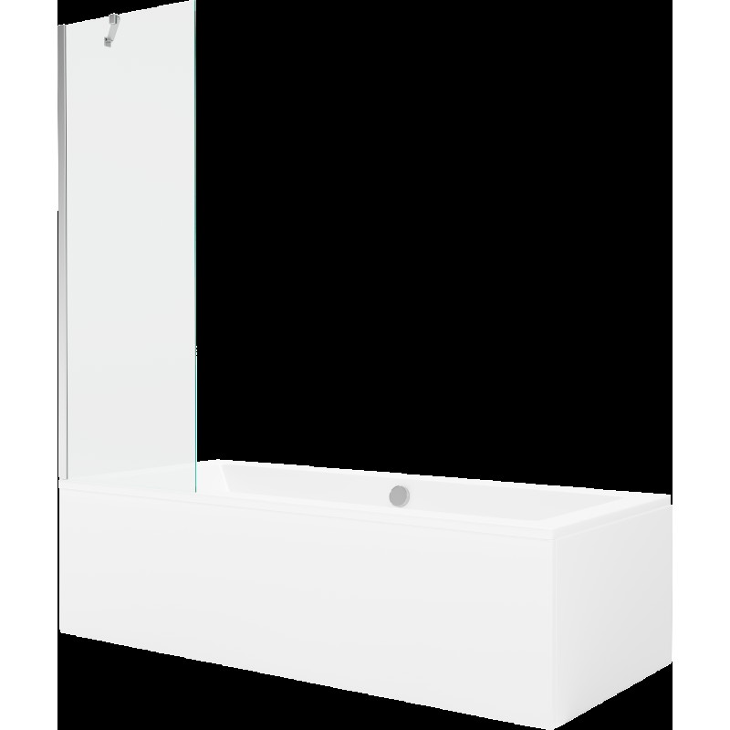 Mexen Cube cadă dreptunghiulară de 180 x 80 cm cu panouri si paravan cu 1 aripă 60 cm, transparent, crom - 550518080X9506000001