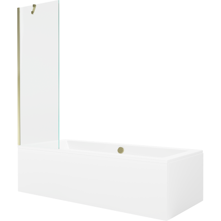 Mexen Cube cadă dreptunghiulară de 180 x 80 cm cu panouri si paravan cu 1 aripă 60 cm, transparent, auriu - 550518080X9506000050