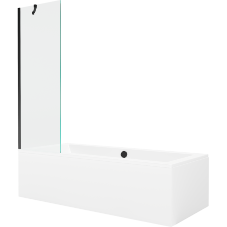 Mexen Cube téglalap alakú kád 180 x 80 cm burkolattal és 1-szárnyas paravánnal 60 cm, átlátszó, fekete