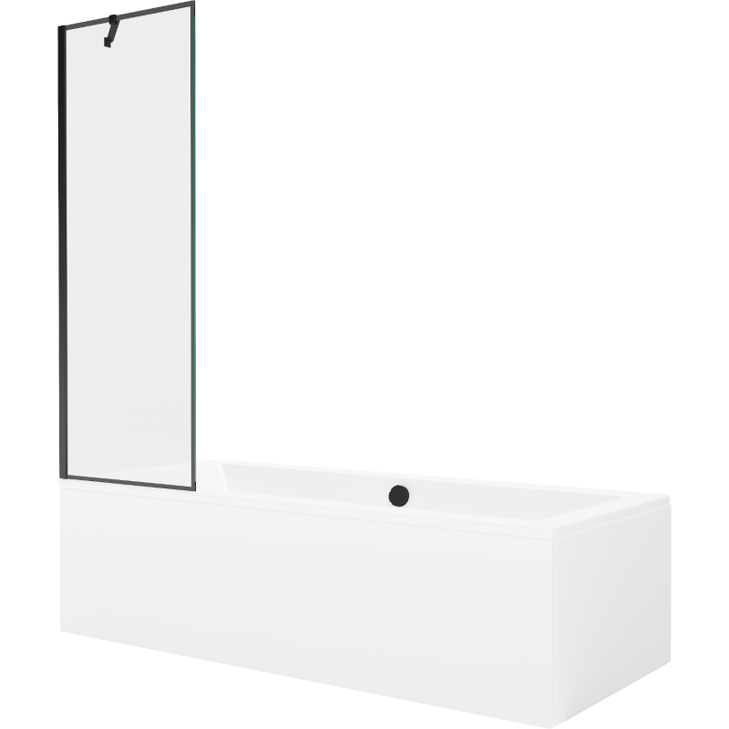 Mexen Cube cadă dreptunghiulară 180 x 80 cm cu carcasă și paravan cu un singur panou de 60 cm, model negru
