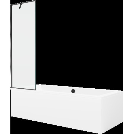 Mexen Cube cadă dreptunghiulară de 180 x 80 cm cu panouri si paravan cu 1 aripă 60 cm, Model negru - 550518080X9506007070