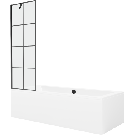 Mexen Cube cadă dreptunghiulară 180 x 80 cm cu mască și paravan cu 1 canat 60 cm, model negru - 550518080X9506007077