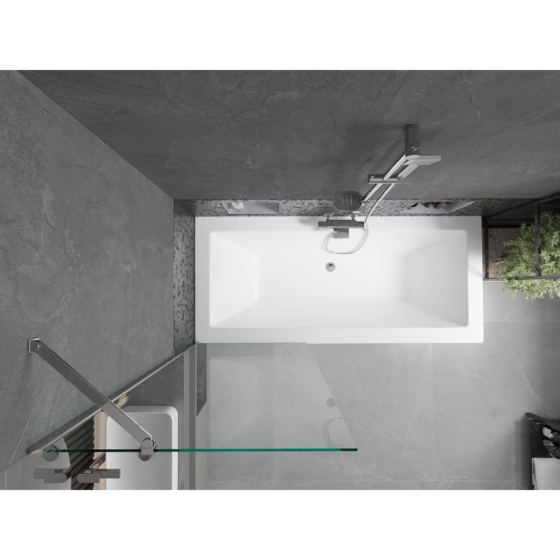 Mexen Cube cadă dreptunghiulară 180 x 80 cm cu carcasă și paravan cu 1 panou de 70 cm, transparent, crom
