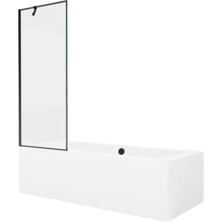 Mexen Cube cadă dreptunghiulară de 180 x 80 cm cu panouri si paravan cu 1 aripă 70 cm, Model negru - 550518080X9507007070