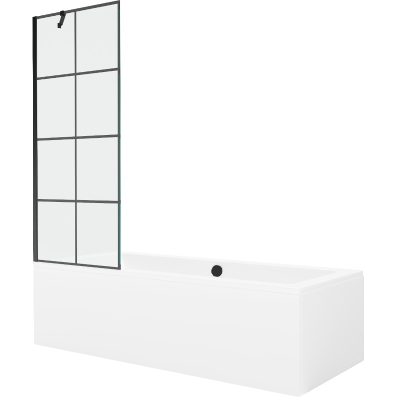 Mexen Cube 180 x 80 cm-es téglalap alakú kád, burkolattal és 1-szárnyú paravánnal, fekete mintás - 550518080X9507007077