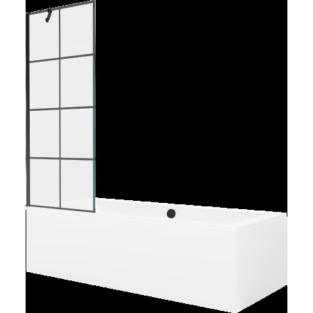 Mexen Cube cadă dreptunghiulară de 180 x 80 cm cu panouri si paravan cu 1 aripă 70 cm, Model negru - 550518080X9507007077