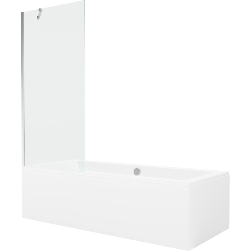 Mexen Cube téglalap alakú kád 180 x 80 cm burkolattal és 1-szárnyú 80 cm-es válaszfallal, átlátszó, króm