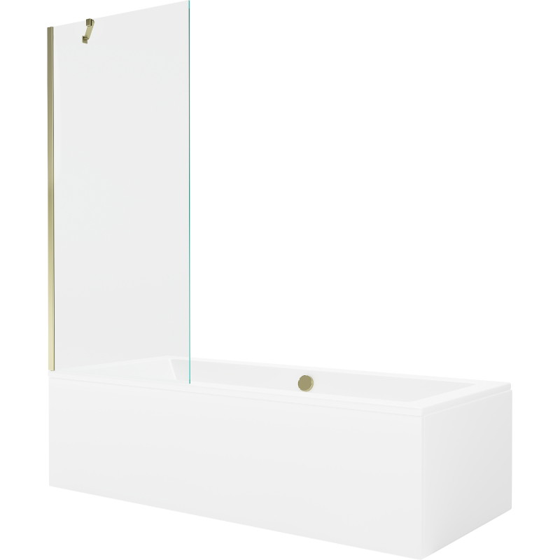 Mexen Cube cadă dreptunghiulară 180 x 80 cm cu placare și paravan cu 1 aripă 80 cm, transparent, auriu
