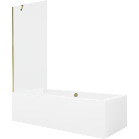 Mexen Cube cadă dreptunghiulară 180 x 80 cm cu panou și paravan cu 1 canat 80 cm, transparent, auriu - 550518080X9508000050
