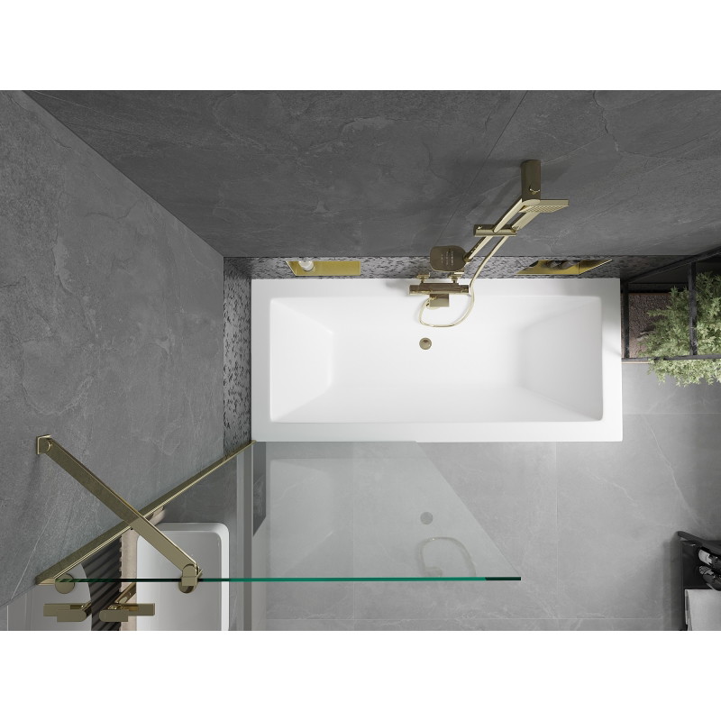Mexen Cube cadă dreptunghiulară 180 x 80 cm cu panou și paravan cu 1 canat 80 cm, transparent, auriu - 550518080X9508000050