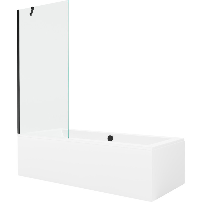 Mexen Cube téglalap alakú kád 180 x 80 cm burkolattal és 1-szárnyú paravánnal 80 cm, átlátszó, fekete