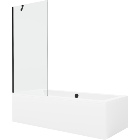 Mexen Cube cadă dreptunghiulară 180 x 80 cm cu carcasă și paravan cu 1 canat 80 cm, transparent, negru