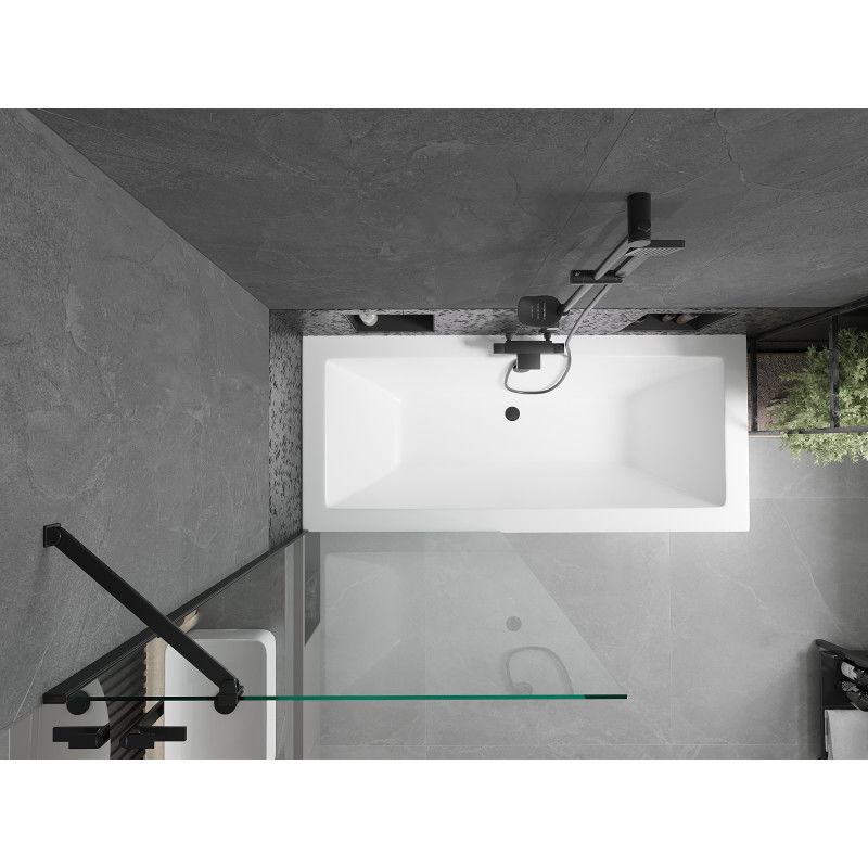 Mexen Cube téglalap alakú kád 180 x 80 cm burkolattal és 1-szárnyú paravánnal 80 cm, átlátszó, fekete - 550518080X9508000070