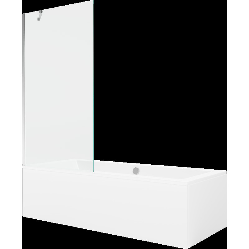 Mexen Cube cadă dreptunghiulară de 180 x 80 cm cu panouri si paravan cu 1 aripă 90 cm, transparent, crom - 550518080X9509000001