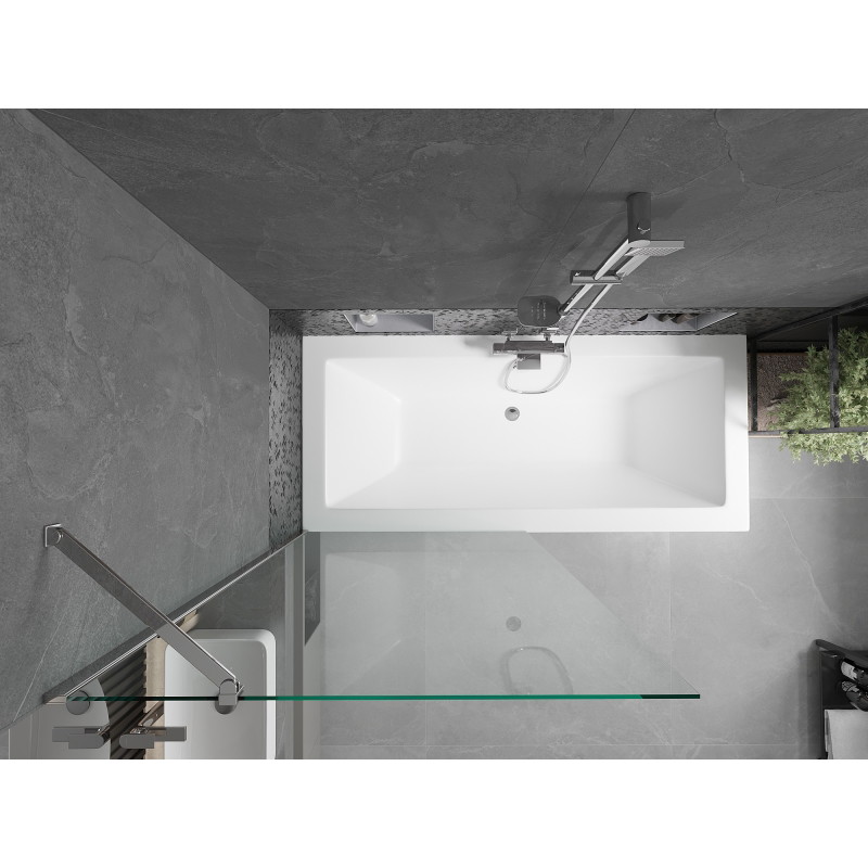 Mexen Cube téglalap alakú kád 180 x 80 cm, burkolattal és 1-szárnyú paravánnal 90 cm, átlátszó, króm